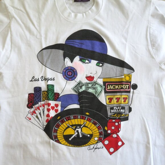 Vintage Dina Michaels Las Vegas Graphic White T-Shirt Carol Joseph Design Womens - Picture 6 of 16